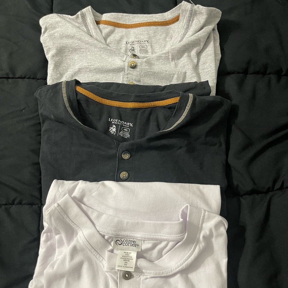 3 Henley Long Sleeve Men’s Shirts 4XL Bundle